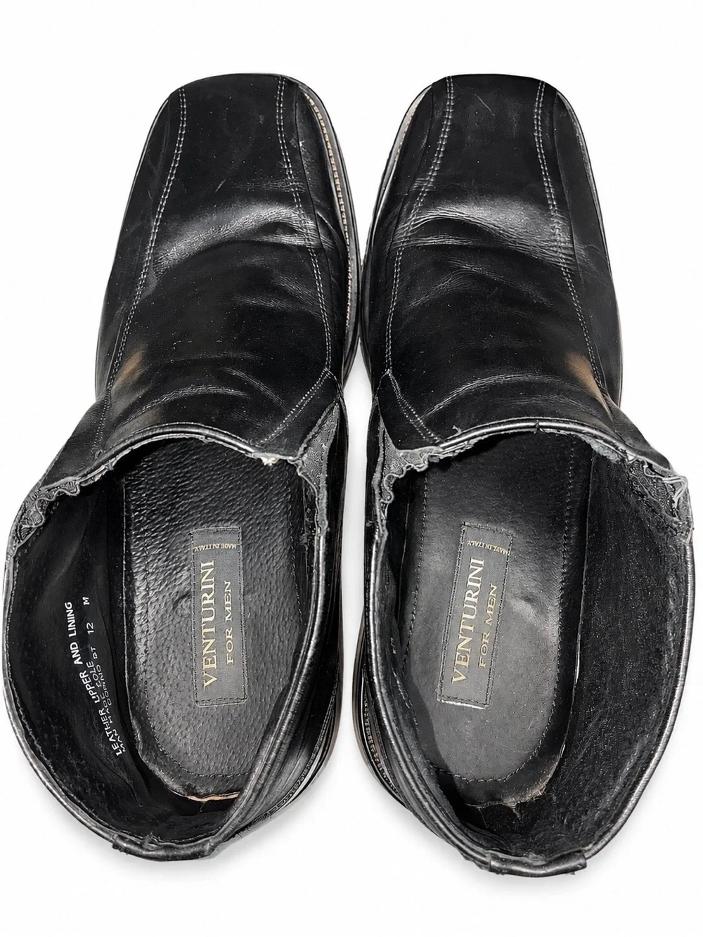 Venturini Black Leather Square Toe Low Boots Made in Italy Men’s Size 12 M